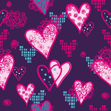 Kusursuz aşk kalp tasarımı vektör geçmişi. Sevgililer gününde kusursuz bir desen. Yüreği olan kusursuz bir doku..