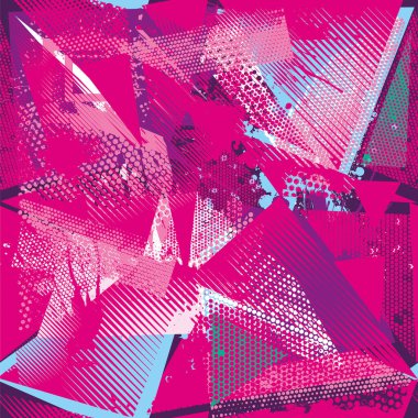 Kavisli çizgiler, noktalar, eski püskü şekiller, renkli sprey boya mürekkebi olan soyut, dikişsiz geometrik desen. Erkek, kız, spor giysileri, ambalaj kağıtları için Grunge kentsel modeli. Grafik renkleri