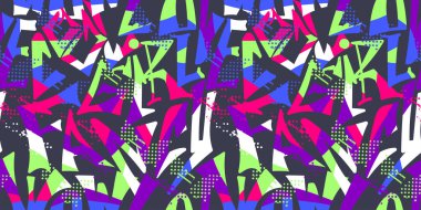 Renkli kelimelerle kusursuz desen, harika, hayran, kız. Fırça, koyu arkaplanda çok renkli modern kaligrafi çizdi. Graffiti tarzı..