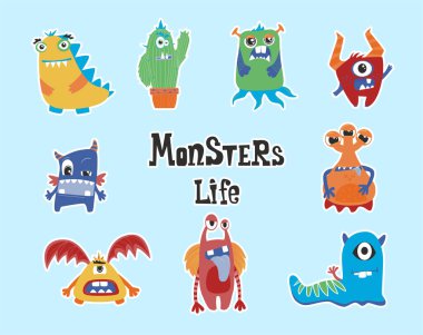 Bir grup canavar karakter. Canavar hayatı..