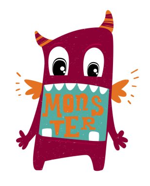 Korkunç çizgi film canavar tasarımı. Komik uzaylının Cadılar Bayramı illüstrasyonu. Vektör izole edildi