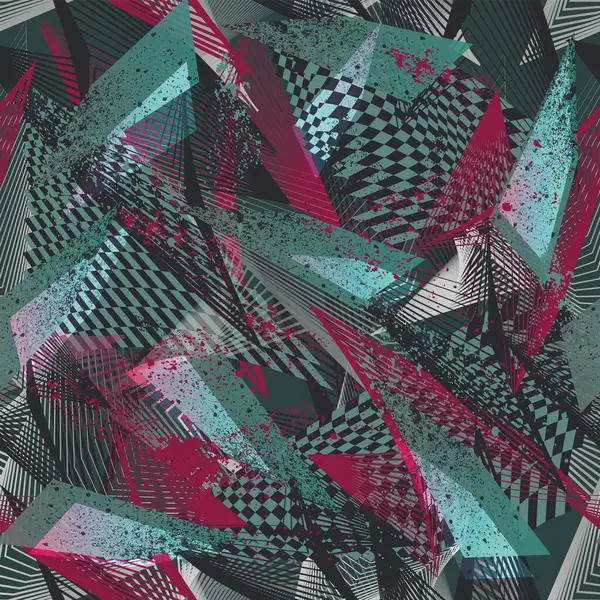 Eğri çizgiler, noktalar, eski püskü şekil öğelerini, renkli sprey boya mürekkep ile soyut kesintisiz geometrik desen. Grunge kentsel modeli boy için kağıt ambalaj kız, spor giyim,.