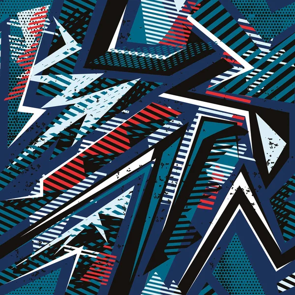 Kavisli çizgiler, noktalar, eski püskü şekiller, renkli sprey boya mürekkebi olan soyut, dikişsiz geometrik desen. Erkek, kız, spor giysileri, ambalaj kağıtları için Grunge kentsel modeli. Grafik renkleri