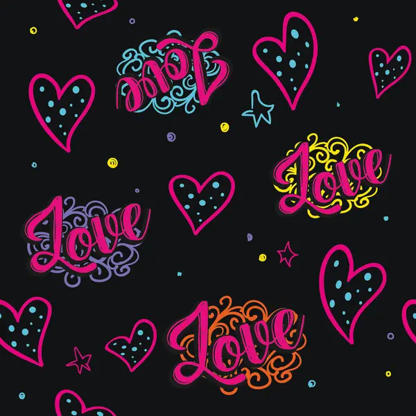 Sevgililer Günü hediye paketi kağıdı tasarımı. Pembe el çizilmiş kalpler ve kusursuz aşk deseni..