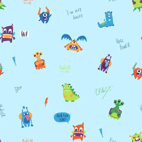 Canavarların vektör çizimi, vektör tekstil kumaş baskısı, ambalaj kağıdı ile kusursuz desen