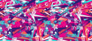 Geometrik, pürüzsüz, kentsel Grunge pembe arka planlı spor kıyafetleri, kız spor tekstili. Geometrik kirli parmak izi. Oklarla, çizgilerle moda spor süsü