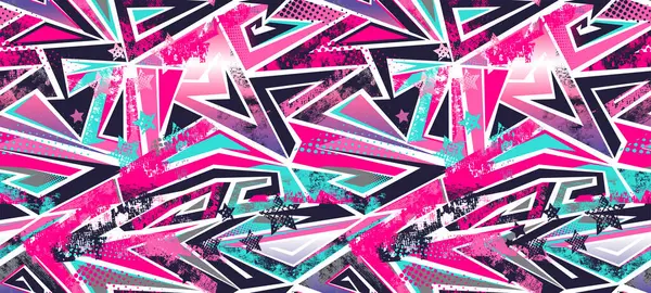 Eğri çizgiler, noktalar, eski püskü şekiller, renkli sprey boya mürekkebi, üçgenler, oklar. Erkek, kız, spor giysileri, ambalaj kağıdı için Grunge kentsel deseni.