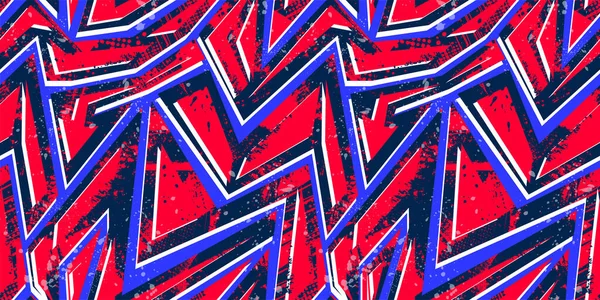 Kıvrımlı çizgileri, sıçramaları, üçgenleri olan Grunge kusursuz geometrik deseni. Spor tekstili, moda kıyafetleri, ambalaj kağıdı için vektör geometrik süs.