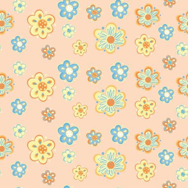 Klasik papatya çiçekleri olan üç soyut kare biçimsiz desen seti. Retro çiçekli arka plan tasarımı, tekstil, kırtasiye, ambalaj kağıdı, kapaklar. 60 'lar, 70' ler, 80 'ler tarzı