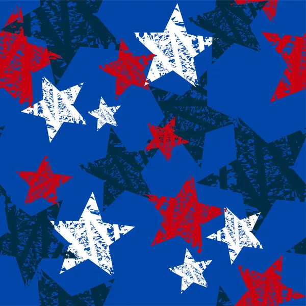 Kırmızı ve mavi yıldızlı, soyut, pürüzsüz desen. Amerikan yıldız deseni. ABD renk süsü