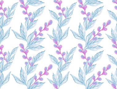 Zarif suluboya çiçekli, pürüzsüz konuşmalar. Şefkat mavi ve mor yapraklar suluboya süsü