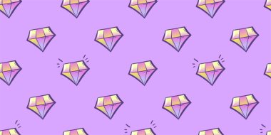 Vektör çizimi. Karikatür Elmas kusursuz desen. Mücevher tekrar süslemesi. Mor elmas izi. Kristal çizim seti