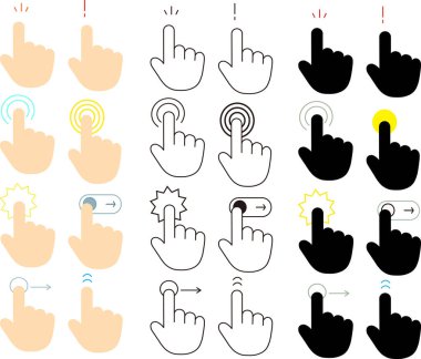 finger gesture icon set-pointing -black and white outline simple icons set clipart