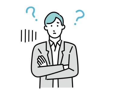 Sorunlu yüzlü bir iş adamı - Soru - Tek adam - Üst vücut - Basit illüstrasyon vektör materyali