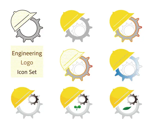 İnşaatla ilgili veya mühendislik şirketinin logosu yatay kask ve dişli simgesi çizim malzemesi