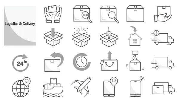 Teslimat - Lojistik ve Teslimat - Ev teslimatı - Basit siyah-beyaz ikon tasarım tasarım tasarımı İç ve dış nakliye için malzeme