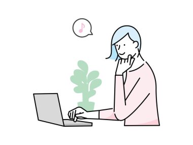 Evde dinlenirken internetten alışveriş yapan bir kadının vektör illüstrasyonu