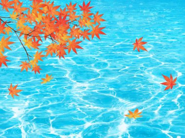 Nehir kıyısında dans eden sonbahar yaprakları - akçaağaç, akçaağaç ve diğer sonbahar yaprakları.