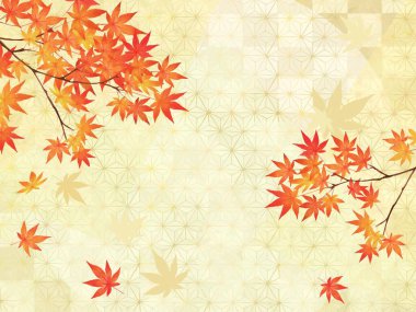 Güzel akçaağaç yaprakları - altın yaprak - kareli - Japon kağıt duvar kağıdı - sonbahar resmi parlak arka plan çerçeve