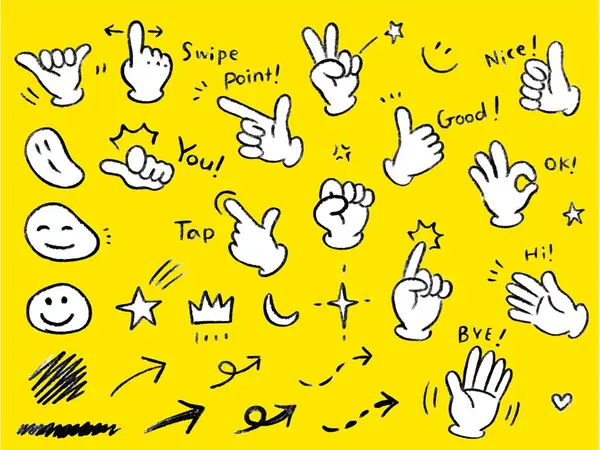 El çizimi el hareketi simgeleri vektör kümesi - basit sevimli küme