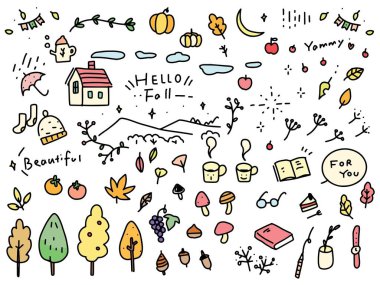 Güz - şirin karalama - manşet el basit renk çizimi vektör çizimi materyali