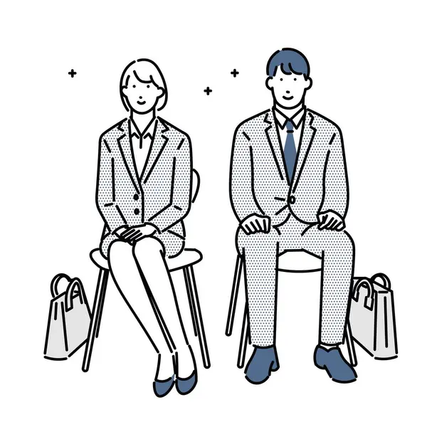 Ofiste röportaj yapan bir erkek ve kadının basit bir çizimi..