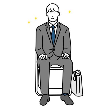 Elinde evrak çantası olan iş adamı, ofiste röportaj yapılan bir adamın basit bir çizimi. Endişe, endişe ve gerginlik atmosferi.