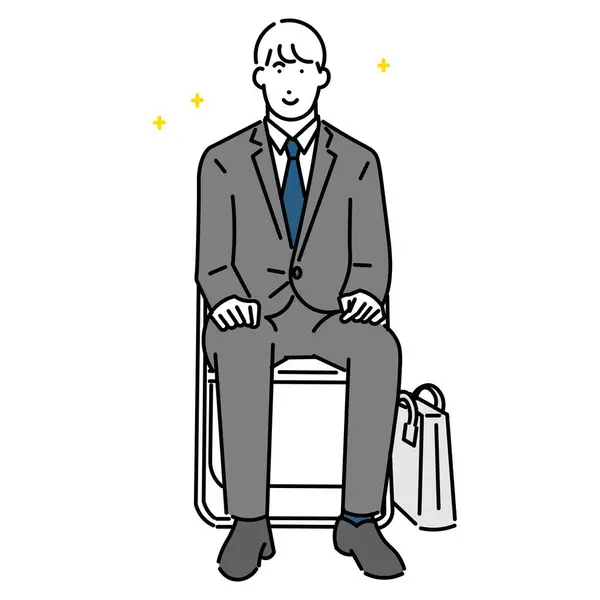 Elinde evrak çantası olan iş adamı, ofiste röportaj yapılan bir adamın basit bir çizimi. Endişe, endişe ve gerginlik atmosferi.