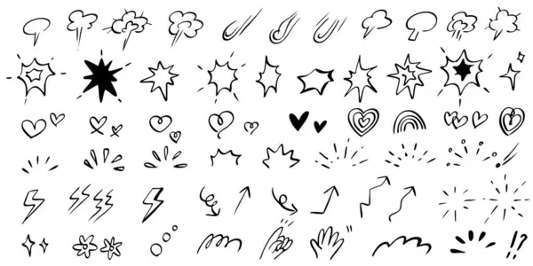 El çizimi simgeler - çizgi çizgi film efekti, patlama patlayıcı hareket çizgisi ögesi ayarlandı. Çizgi roman patlaması, patlayıcı duman, çizgi çizgi film vektör ikonu. El çizimi karalama eylem efekti.