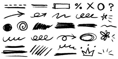 Conte pastel boya çerçeveleri, çizgi dekorasyonları vs. için kullanılabilecek el çizimleri-vektör simgesi kümesi vektör kümesi.