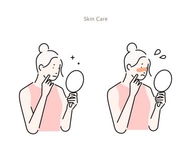 Güneş yanığından muzdarip bir kadın ve iyi bakılmış deri taşıyıcısı materyali olan bir kadın..