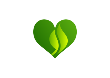 Eko Kalp logosu, yapraklı kalp logosu. Yeşil kalp logosu yaprak şeffaf arkaplan tasarımı şablonu