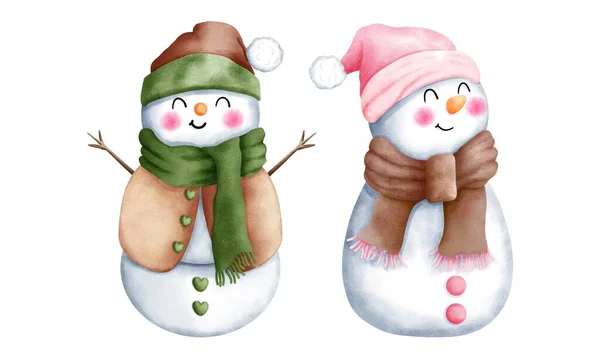 Σύνολο Ακουαρέλα Χαριτωμένο Χριστούγεννα Χιονάνθρωπος Χειμώνα Κοστούμι Εικονογράφηση Χαριτωμένο Χειμώνα — Φωτογραφία Αρχείου