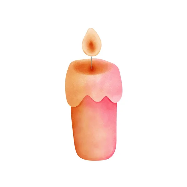 Hand drawn watercolor colorful candle clipart. Pink and orange candle illustration isolated on white background.Happy halloween,christmas,invitation,greeting cards.