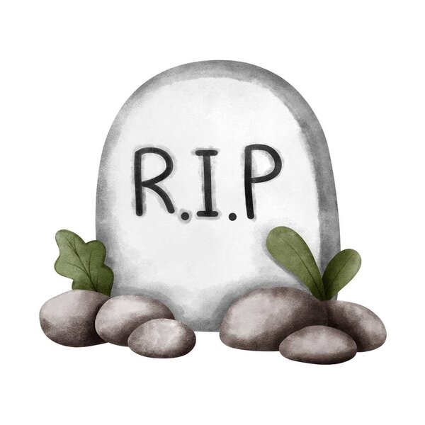 Акварель Хэллоуин кладбище. Хэллоуин кладбище иллюстрация изолированы на белом фоне. Украшения на Хэллоуин, поздравительные открытки, открытки.