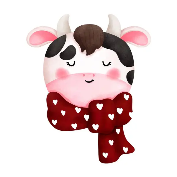 Adorável Aquarela Bonito Bebê Vaca Com Cachecol Vermelho Illustration Rustic — Fotografia de Stock