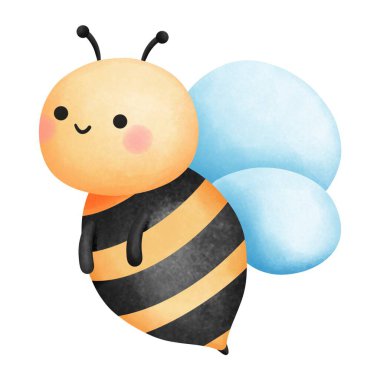 Suluboya bal arısı illüstrasyonu, El bahar ve yaz mevsimi dekorasyon tasarımları için şirin bir yaban arısı tırpanı çizimi, kreş sanatı, kart yapımı..