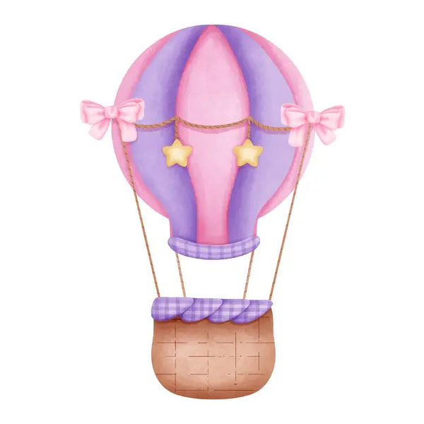 Balão Quente Roxo Rosa Com Coquete Arcos Estrelas Clipart Ilustração — Fotografia de Stock