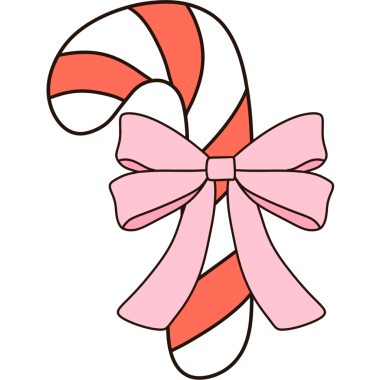 Kırmızı papyonlu eski moda Noel şekeri bastonu, moda hippi karikatür çizimi resim çizimi.