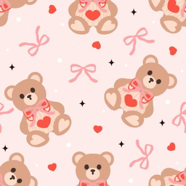 Sevgililer günü peluş ayısı ve pembe yay kusursuz desen