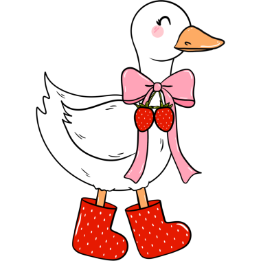 Coquette Strawberry Goose Clipart, Bahar Kazları ve Fiyonk Tasarımı