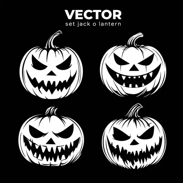 Farklı ürkütücü yüz ifadeleri olan dört tane Jack-o 'Lantern çizimi vektör seti, Cadılar Bayramı temalı tasarımlar için mükemmel.