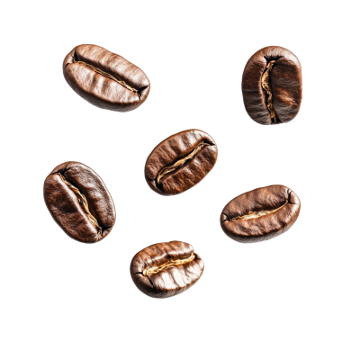 Kahve çekirdekleri şeffaf bir arkaplanda izole bir şekilde havaya uçuyor. Kahve çekirdekleri uçuyor