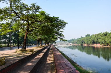 Parktaki eski ahşap köprü.