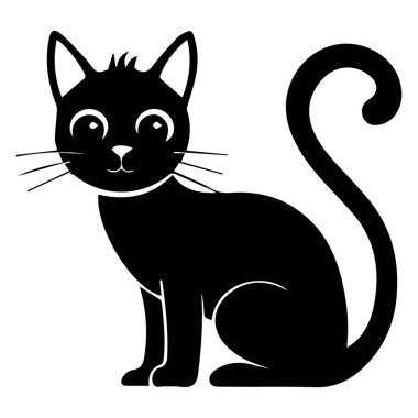 black silhouette of cat with black eyes, vector illustration. clipart