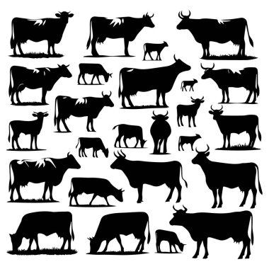 cow silhouettes set on white background. clipart