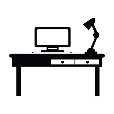 Bilgisayar masası simgesi vektör çizimi tasarımı