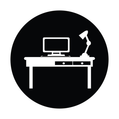 Bilgisayar masası simgesi vektör çizimi tasarımı