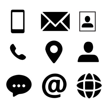 İletişim bilgileri simgeleri, kartvizit ve web sitesi için vektör