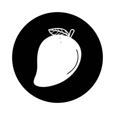 Siyah beyaz daire arkaplanı olan mango meyve simgesi
